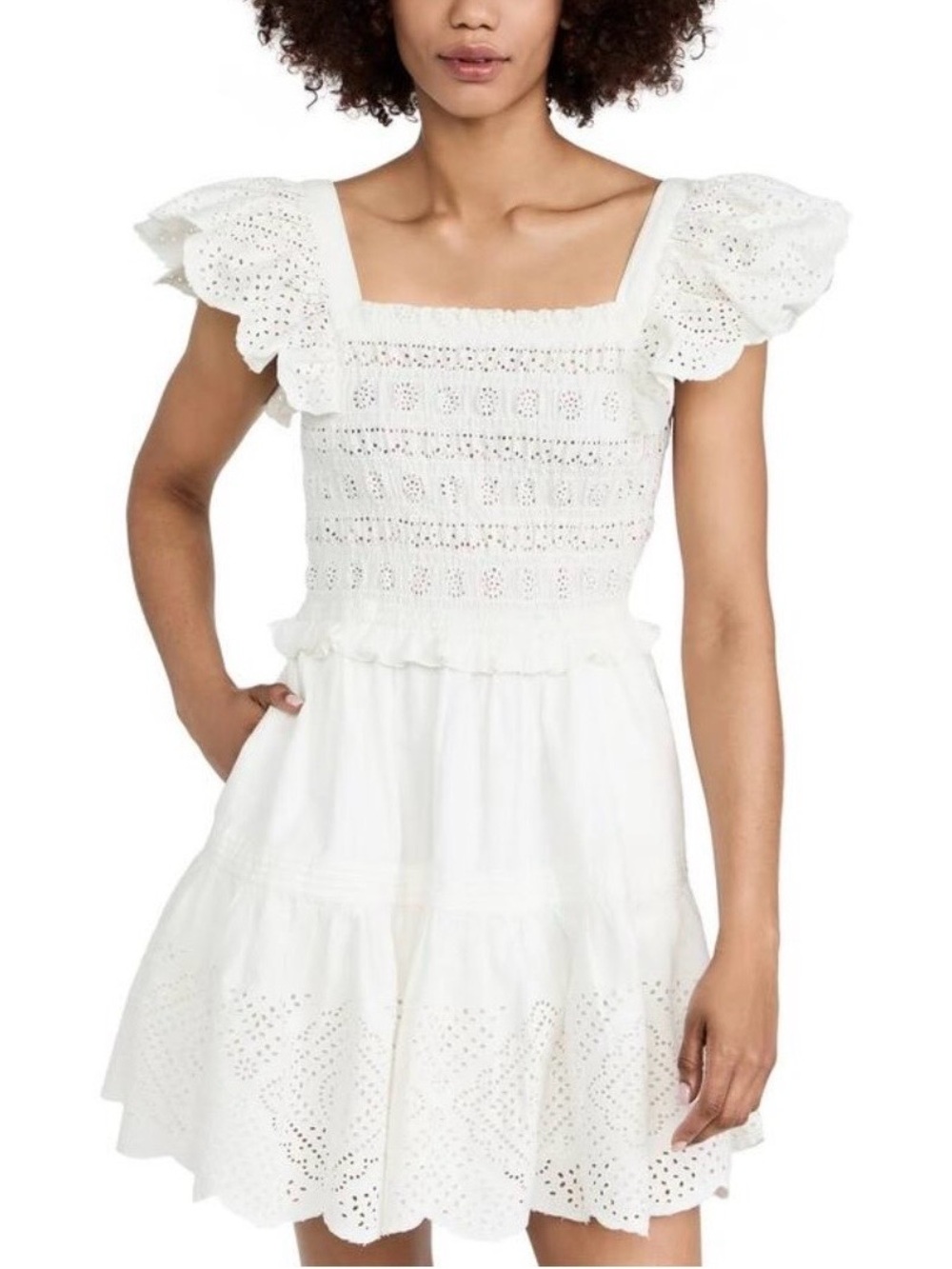 $365 SEA New York Vivienne Ruffled Mini Dress White Cotton Size XS Eyelet FLAW